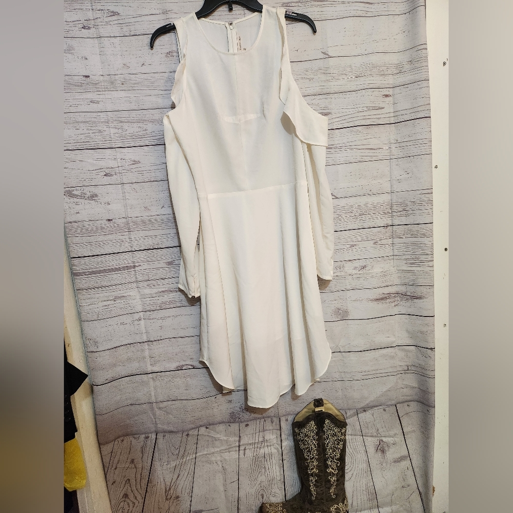 Off-White Rachel Roy Shoulder Cold Shoulder dress asymmetrical long sleeve